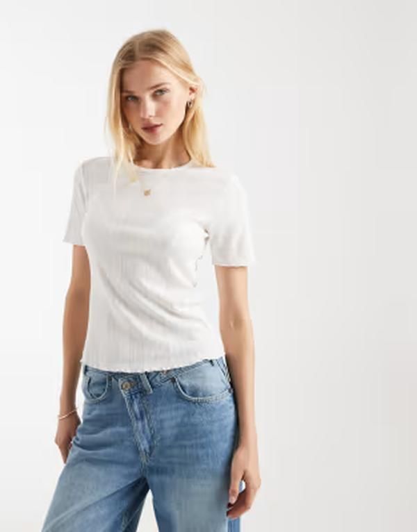 オンリー レディース トップス Tシャツ ONLY pointellettucedge top WHITE ホワイト