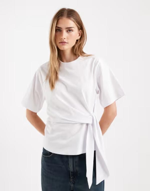 エイソス レディース トップス Tシャツ タイディテール ASOS DESIGN short sleeve with tie detail top WHITE ホワイト