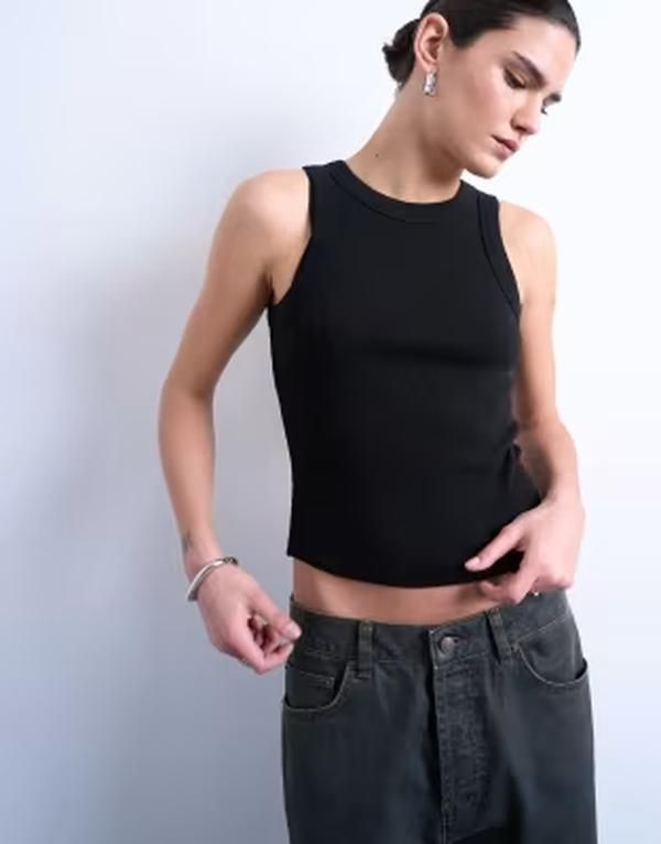 トップショップ レディース トップス ベスト Topshop rib racer tank top Black ブラック