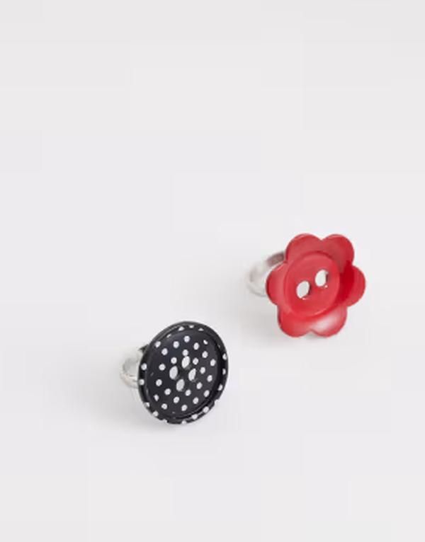 リクレイム ヴィンテージ レディース アクセサリー リング ドット Reclaimed Vintage 2 pack of button rings and polka dots Multi マルチカラー