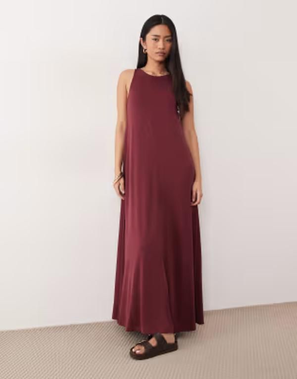 エイソス レディース トップス ワンピース マキシ ASOS DESIGN modal mix trapeze maxi dress Burgundy バーガンディ 11,536円