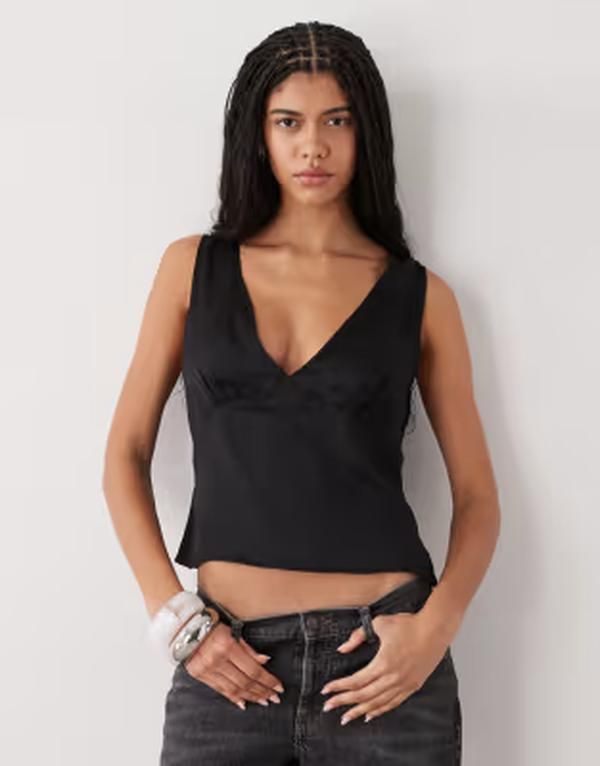 ウィークデイ レディース トップス Tシャツ サテン Weekday satin top Black ブラック