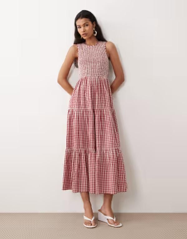 ノーバディーズ チャイルド レディース トップス ワンピース ギンガムチェック ノースリーブ ギンガム Nobodys Child sleevelesshirred midaxi gingham dress Red レッド