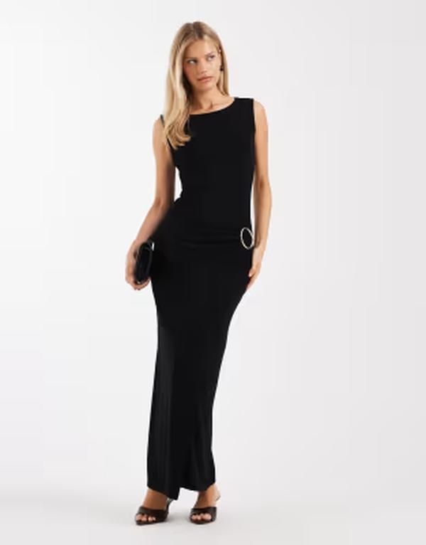 フォースレックレス レディース トップス ワンピース ギャザー ノースリーブ マキシ 4th Recklessoftouch sleeveless ruched metal ring detail maxi dress Black ブラック