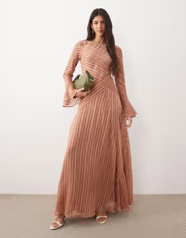 エイソス レディース トップス ワンピース マキシ ASOS DESIGN flared sleeve maxi dress withem in rustripe Stripe ストライプ