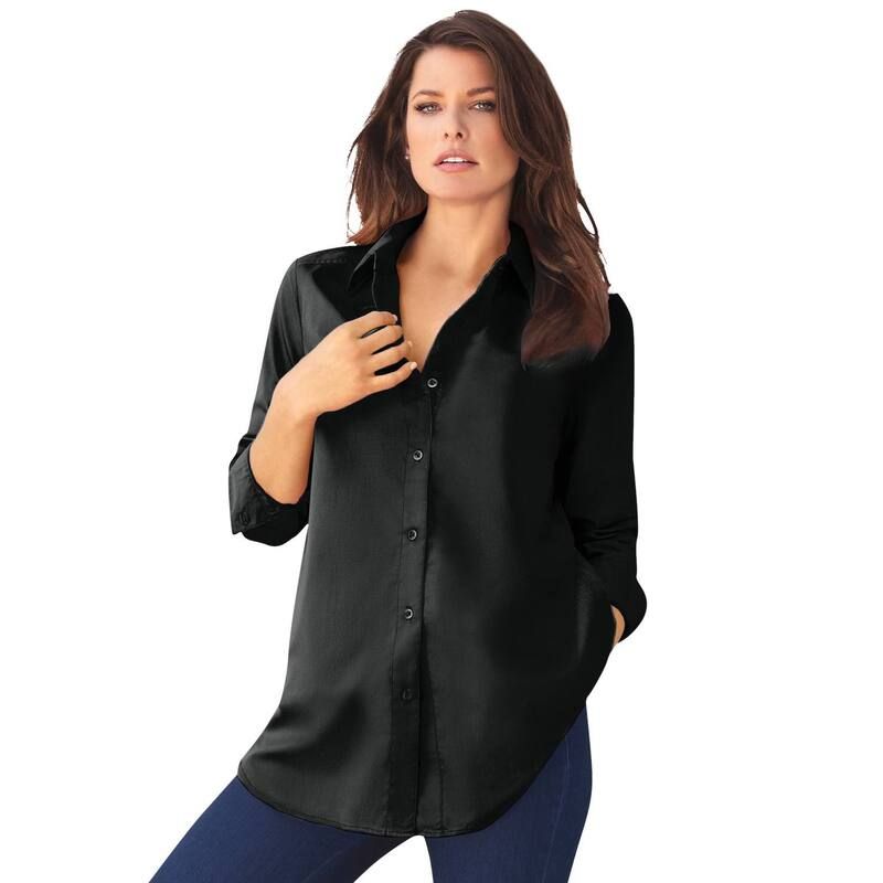 ロアマンズ レディース トップス シャツ プラスサイズ コットン Roamans Womens Plusize Kate Long Sleeveasy CottonBlend ButtonFront Shirt Black ブラック
