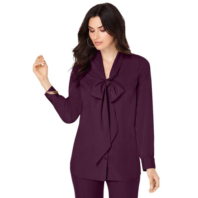 ロアマンズ レディース トップス シャツ プラスサイズ ブラウス Roamans Womens Plusize Long Sleeve Bow Blouse Dark Berry