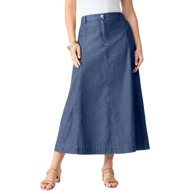 ロアマンズ レディース ボトムスカート A ライン プラスサイズ マキシ Roamans Womens Plusize Classic Stretch A Line Maxi Skirt Medium Wash