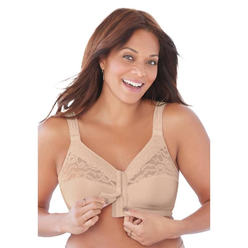 コンフォート チョイス レディース アンダーウェア ブラジャー プラスサイズ Comfort Choice Womens Plusizeasy Enhancer Front Close Wireless Posture Bra Beige ベージュ