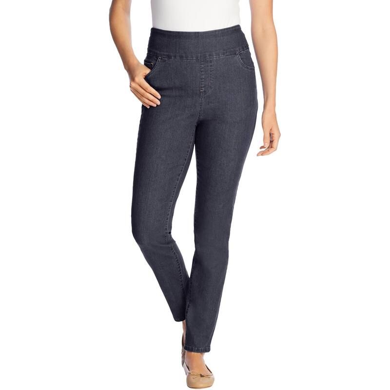 ウーマン ウィズイン レディース ボトムス デニムパンツ プラスサイズ プチ ジーンズ Woman Within Plusize Petite SlimLeg PullOn GapFree StretchDenim Jeans Indigo インディゴ