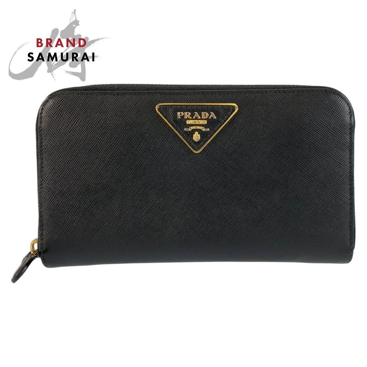 美品 PRADA プラダ サフィアーノ 三角ロゴプレート ブラック 黒 ゴールド金具 レザー 長財布 ロングウォレット レディース 602439【中古】