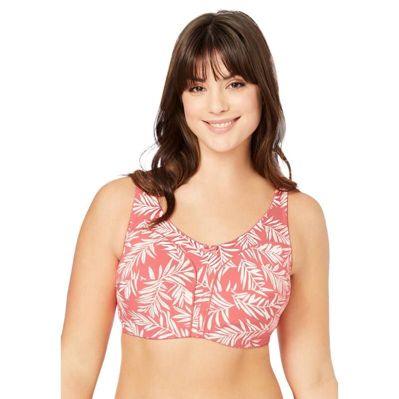 コンフォート チョイス レディース アンダーウェア ブラジャー プラスサイズ コットン Comfort Choice Womens Plusize Cotton BackClose Wireless Bra Sweet Coral Palms コーラル