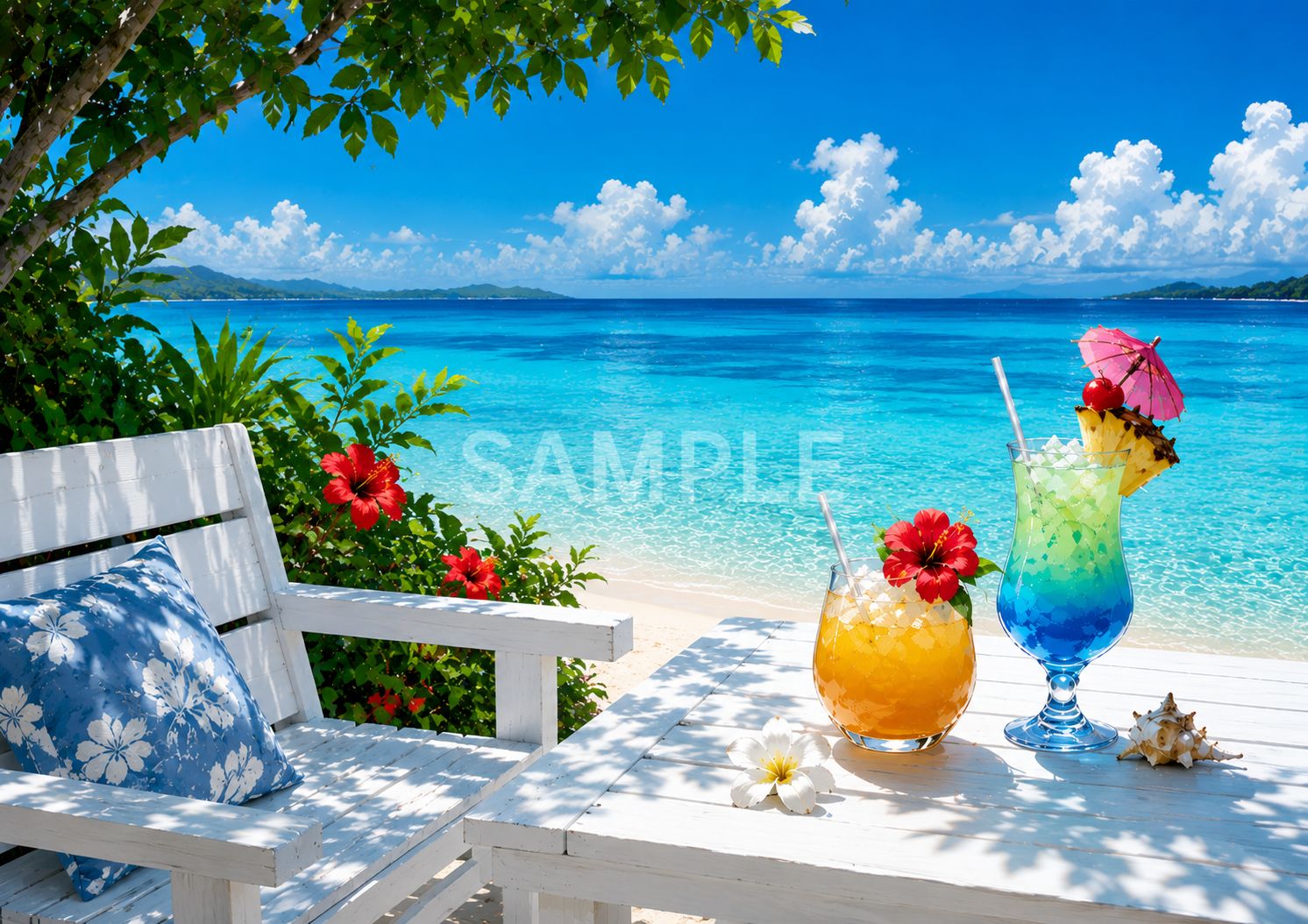 海辺のリゾート風アート A4サイズ 南国ビーチ 夏インテリア 爽やか