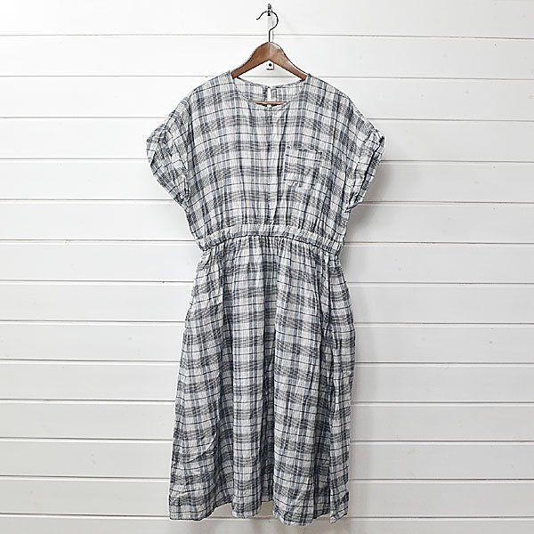 ネストローブ チェック ワンピース ホワイト ネイビー nest robe｜24i1612