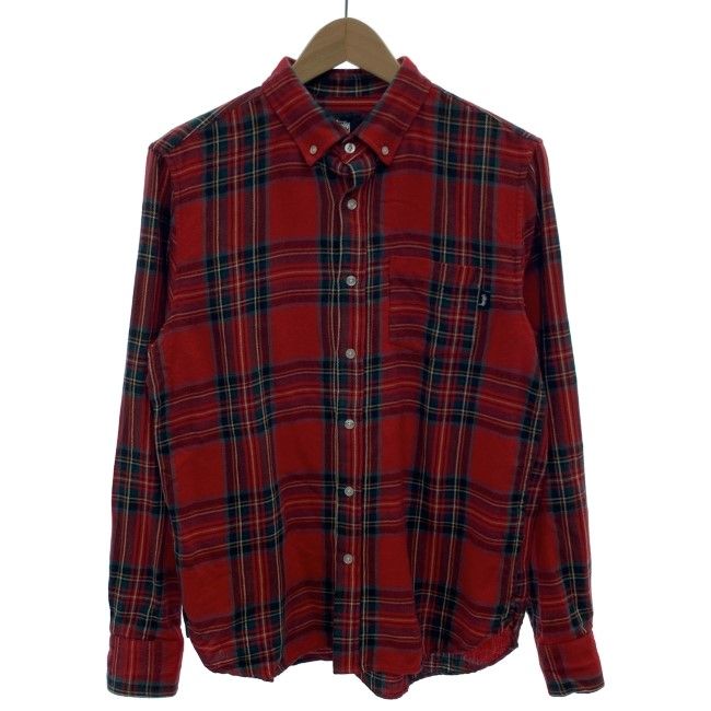 【中古】　STUSSY　ネルシャツ　フランネル　チェックシャツ　長袖　トップス　ボタンダウン　胸ポケット　ストリート　古着　/1585