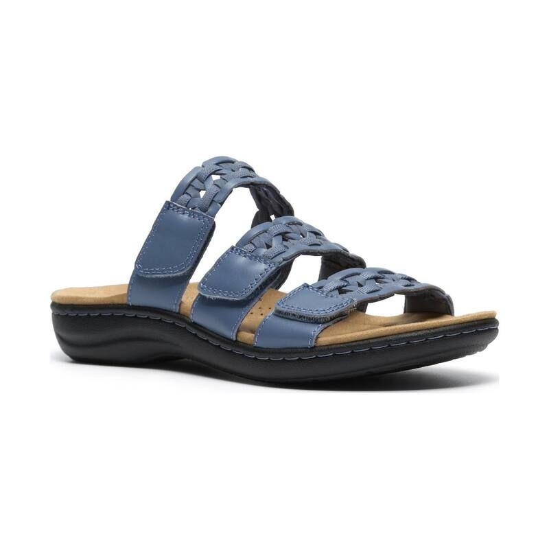 クラークス レディース シューズ サンダル レザー Clarks Laurieann Emma Womens Leather Flat Sandals Denim Blue Leather デニム