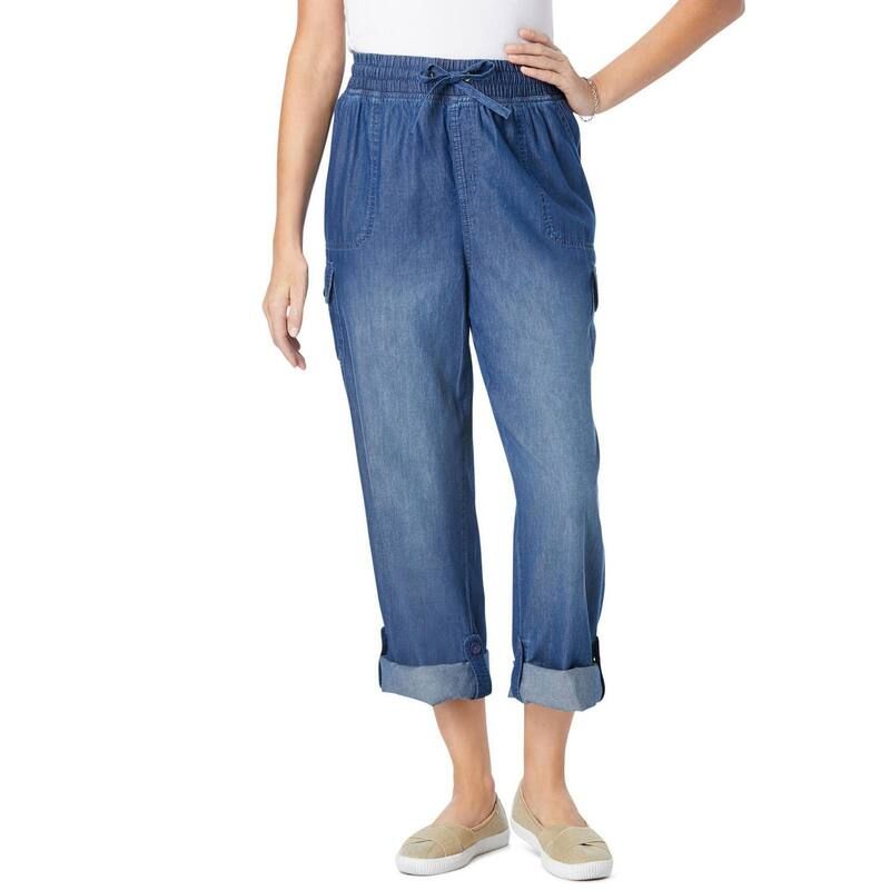 ウーマン ウィズイン レディース ボトムス カジュアルパンツ カーゴパンツ プラスサイズ プチ キャップ Woman Within Plusize Petite Convertiblength Cargo PantCapri Medium Stonewash