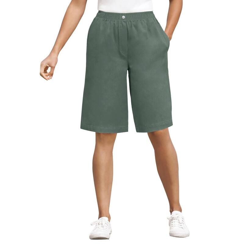 ウーマン ウィズイン レディース ボトムス ハーフパンツ・ショーツ プラスサイズ ショートパンツ コットン デニム Woman Within Plusize 7Day ElasticWaist PullOn Cotton Denim Shorts Pine デ