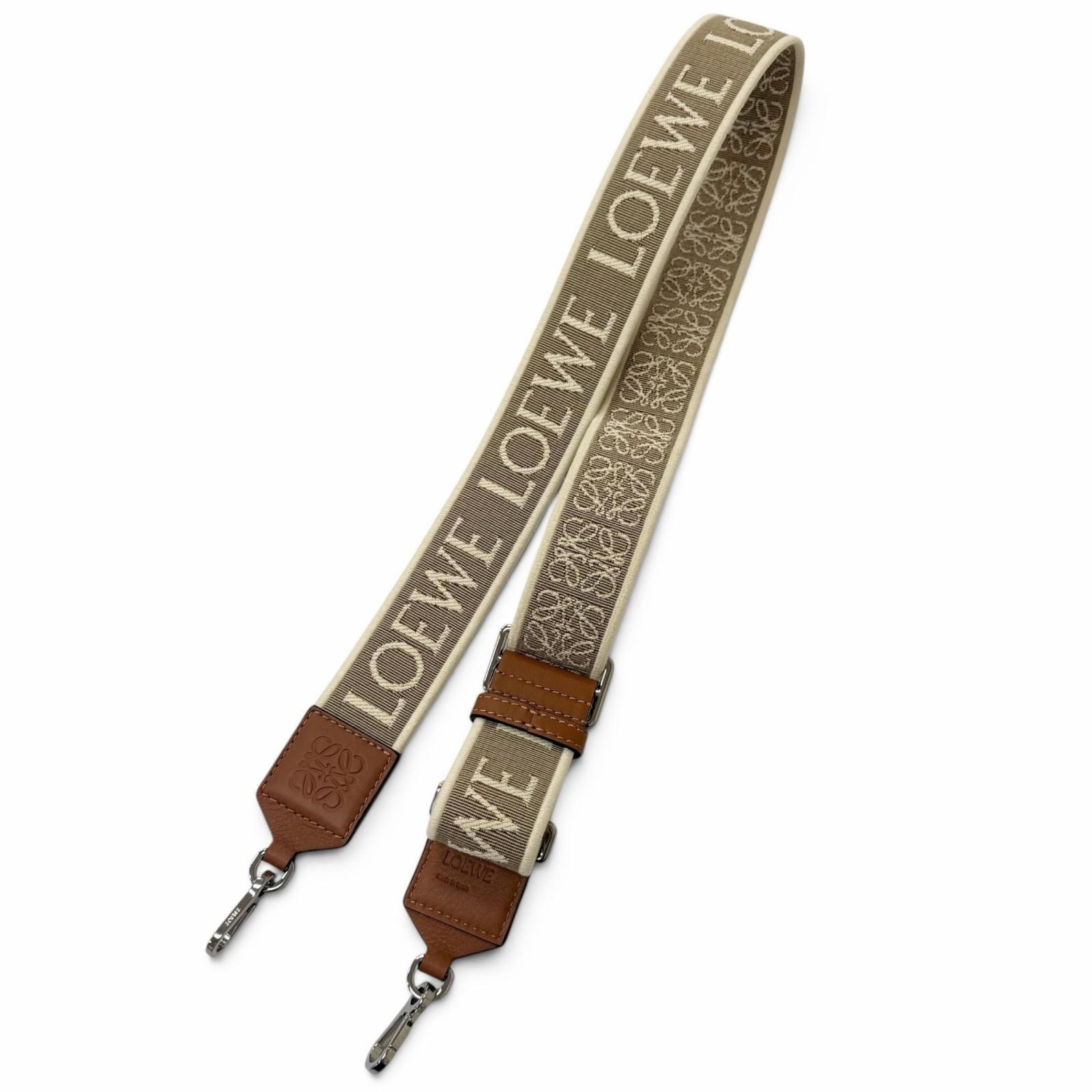 極美品□LOEWE ロエベ C073T87X01 キャンバス レザー アナグラム ショルダーストラップ ベージュ ブラウン スペイン製 メンズ 保存袋付き