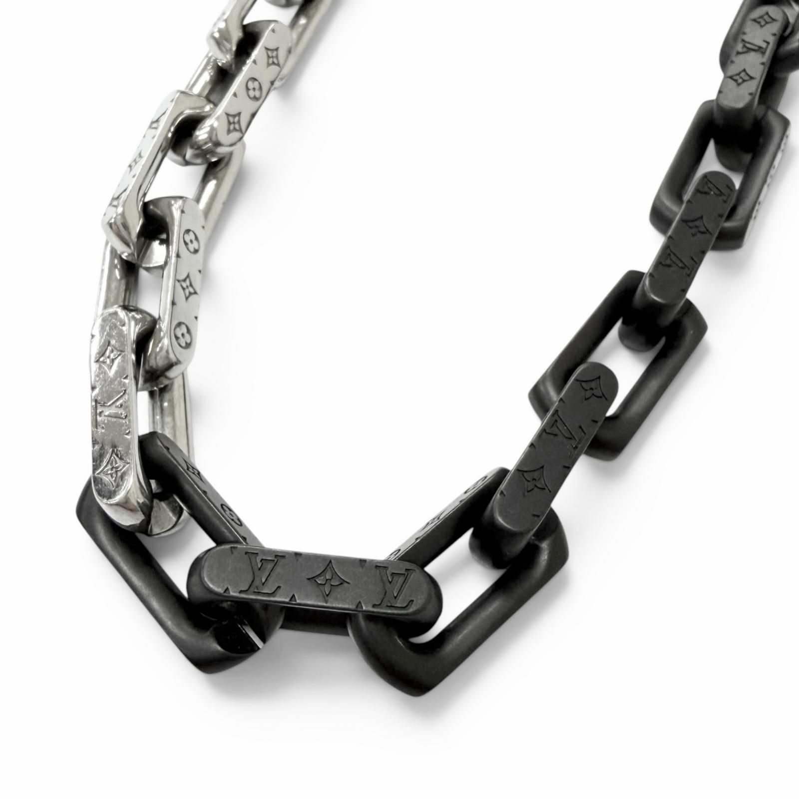 美品□LOUIS VUITTON ルイヴィトン 2022年製 M00677 ネックレス・モノグラムチェーン アクセサリー コリエ シルバー ブラック イタリア製 メンズ