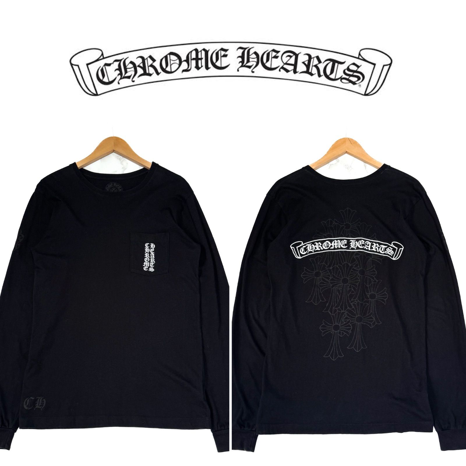 希少【chrome hearts クロムハーツ 【商品名】スクロールラベル/ダガー セメタリー ロゴ 長袖 カットソー シャツ Tシャツ ロンT
