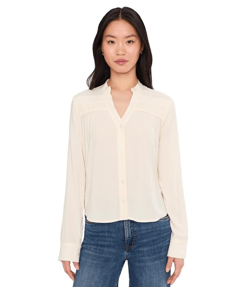 カットフロムザクロス レディース トップス シャツ KUT from the Kloth Adrie Long Sleeve Top With Trim And Shirring Ivory アイボリー