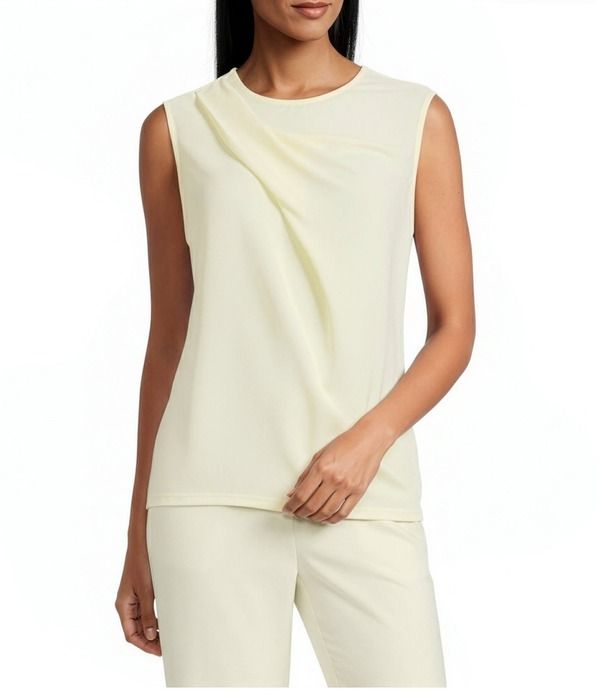アンクライン レディース トップス シャツ アシンメトリー プリーツ ブラウス Anne Klein Asymmetrical Pleated Neckline Blouse Whisper Yellow イエロー