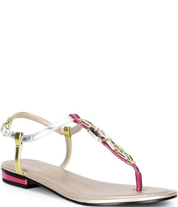 カール ラガーフェルド レディース シューズ サンダル トール KARLAGERFELD PARIS Carleen Metallichain TStrap Flat Sandals Multi マルチカラー