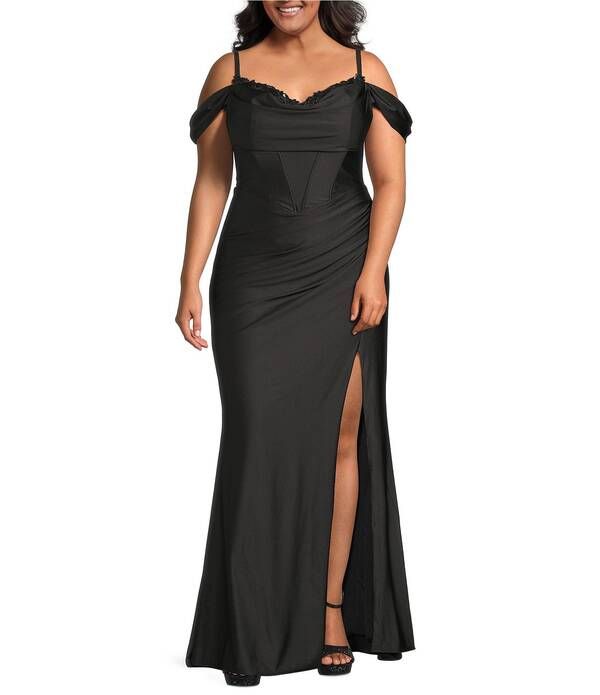 ビーダーリン レディース トップス ワンピース ドレープラスサイズ B Darlin Plusize Off The Shoulder Drape Neck Bustier Bodice Faux Wrap Dress Black ブラック 28,470円