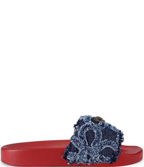 カートジェイガーロンドン レディース シューズ パンプス フラワー柄 サンダル デニム ロゴ フラワー Kurt Geiger London Meena Logo Denim Floral Eagle Pool Slide Sandals Blue ブルー