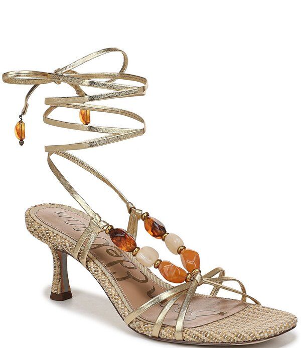 サムエデルマン レディース シューズ ヒール ラップワンピース サンダル トール アンクル レザー Sam Edelman Paloma Stonembellished Metallic Leather Ankle Wrap Dressandals Amber