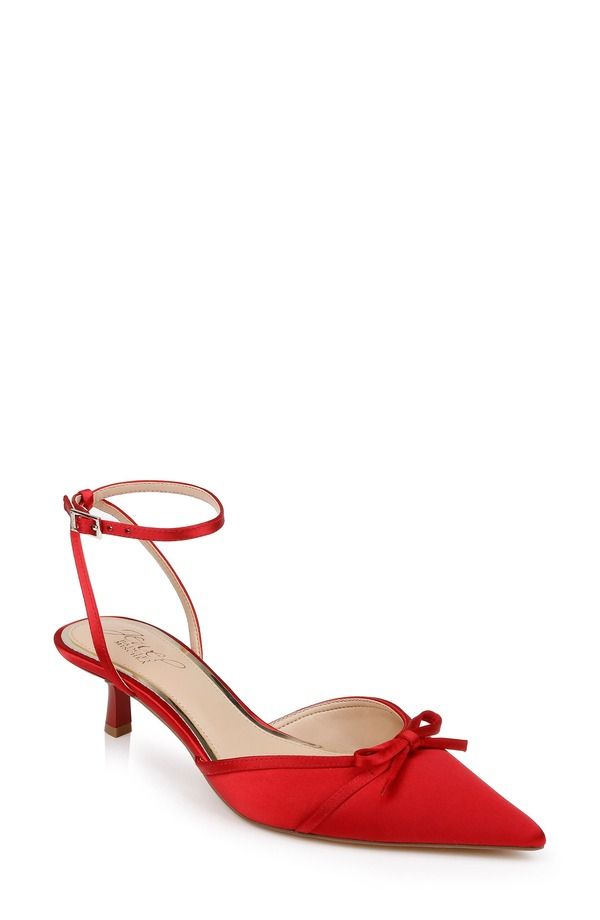 ジュウェルダグレイミシュカ レディース シューズ ヒール アンクル Jewel Badgley Mischka Talasiankle Strapointed Toe Kitten Heel Pump Red Satin レッド