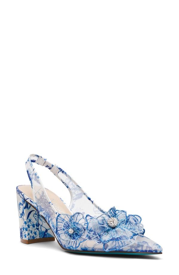 ベッツィジョンソン レディース シューズ ヒール Betsey Johnson Petra Slingback Pointed Toe Pump White Blue Floral ホワイト