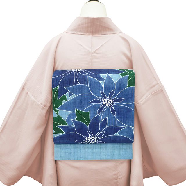 新品】 夏物 名古屋帯 未使用 栗山吉三郎 本大麻 和染紅型 麻 チョーク