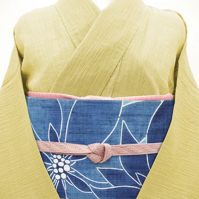 新品】 夏物 名古屋帯 未使用 栗山吉三郎 本大麻 和染紅型 麻 チョーク