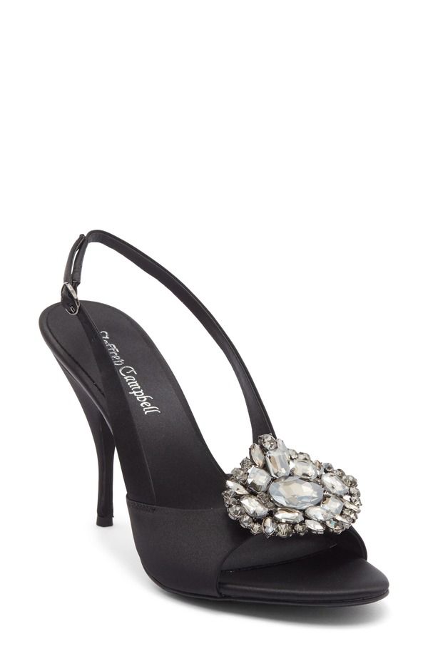 ジェフリー キャンベル レディース シューズ ヒール サンダル Jeffrey Campbell Triomphe Crystal Embellished Slingback Sandal Black Satin Pewter ブラック