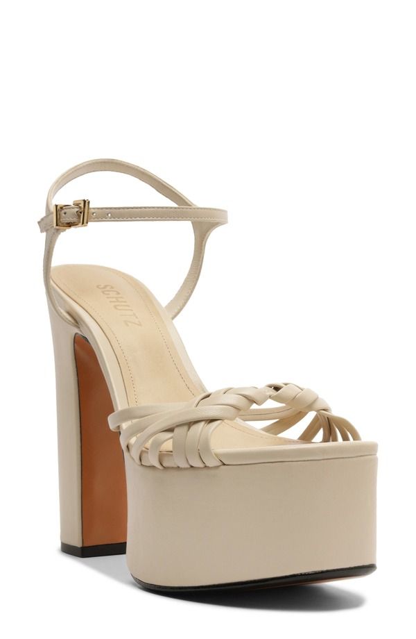 シュッツ レディース シューズ ヒール プラットフォーム サンダル アンクル Schutz Tara Platform Ankle Strap Sandal Sugar White ホワイト