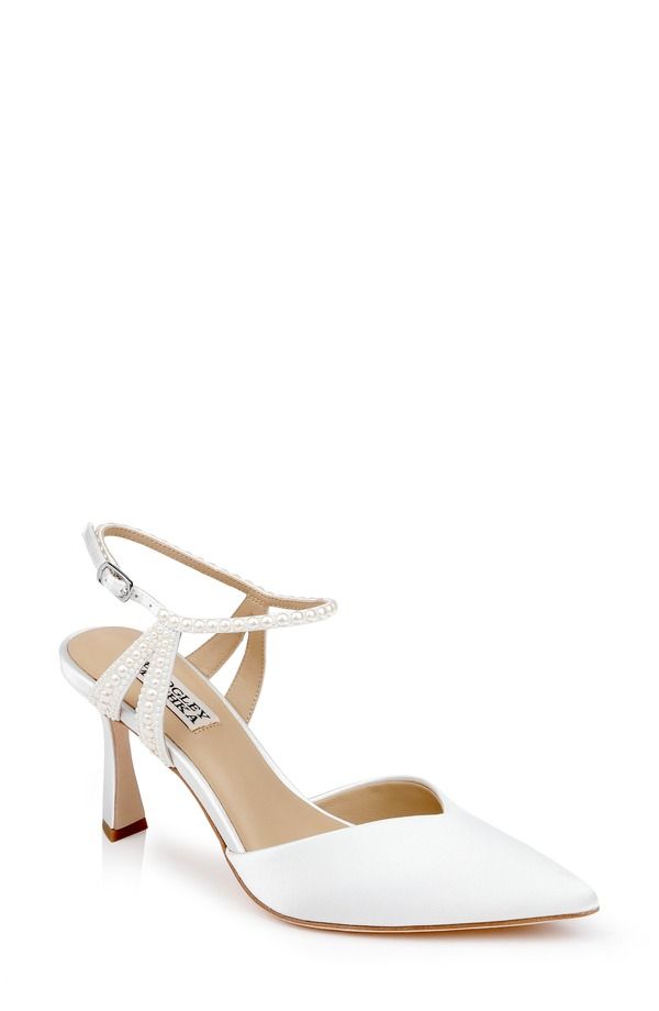 バッドグレイミッシカ レディース シューズ ヒール アンクル Badgley Mischka Collection Destinee Ankle Strapointed Toe Pump White Satin ホワイト