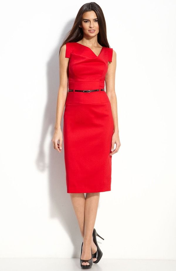 ブラックハロ レディース トップス ワンピース Black Halo Jackie Belted Stretch Gabardine Sheath Dress Red レッド