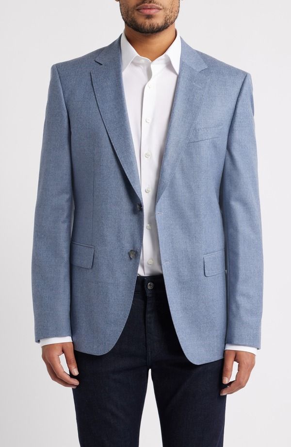ボス メンズ アウター ジャケット・ブルゾン ウール コート BOSS Huge Trim Fit Wool Mlange Sport Coat Open Blue ブルー