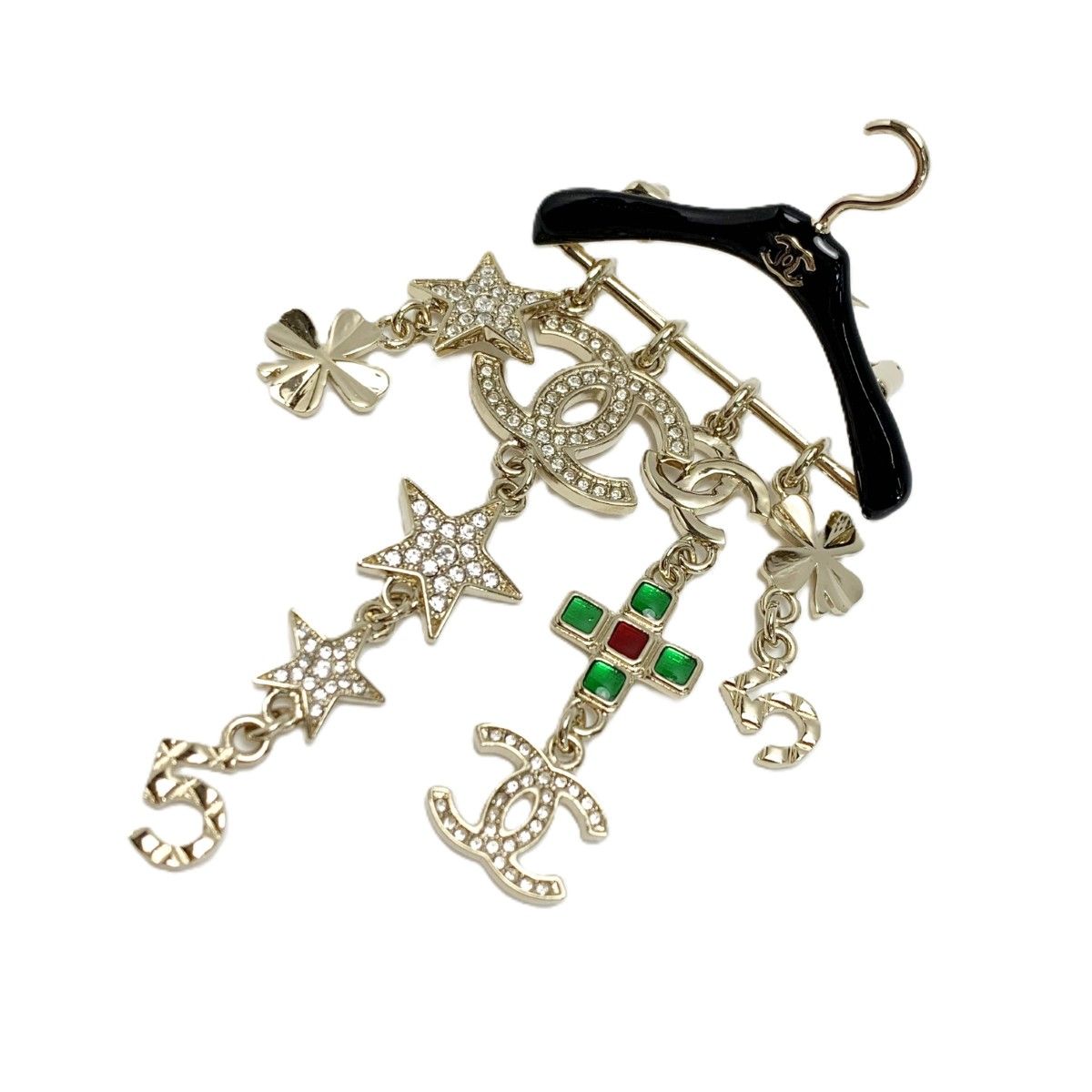 CHANEL シャネル ココマーク ハンガーモチーフ メタル レジン ブローチ AB9842 ゴールド×ブラック レディース