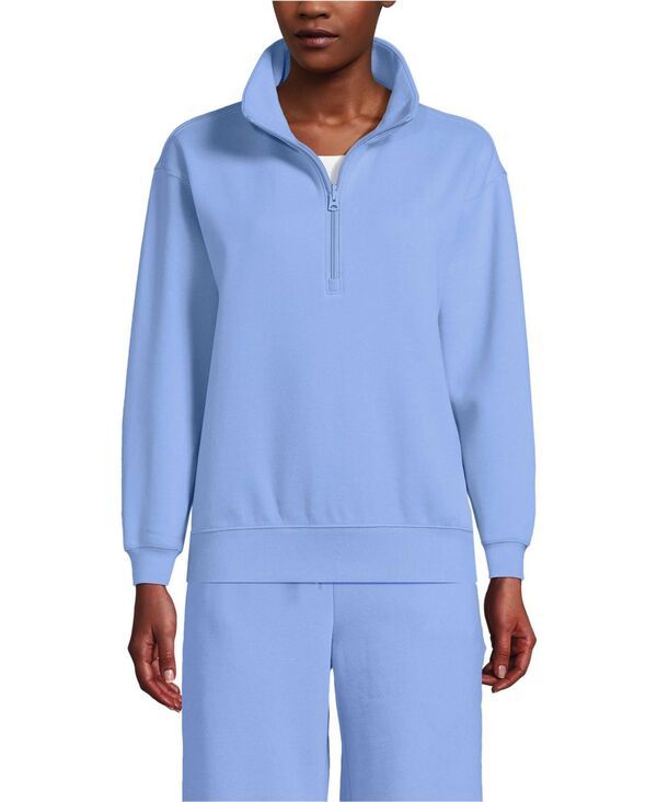 【送料無料】 ランズエンド レディース パーカー・スウェット アウター Womens Serious Sweats Relaxed Quarter Zip Pullover Sweatshirt Clear blue sky