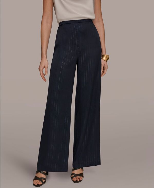 【送料無料】 ダナ キャラン ニューヨーク レディース カジュアルパンツ ボトムス Womens Pinstripe WideLeg PullOn Pants NavySilver Pinstrip