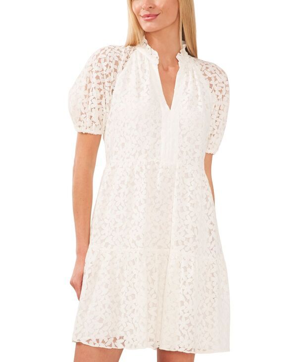 【送料無料】 セセ レディース ワンピース トップス Womens Lace Babydoll Puff Sleeve Tiered Dress New Ivory