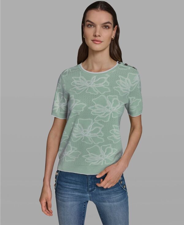 【送料無料】 カール ラガーフェルド レディース ニット・セーター アウター Womens Flower Print ShortSleeve Sweater Fresh Mintsoft White