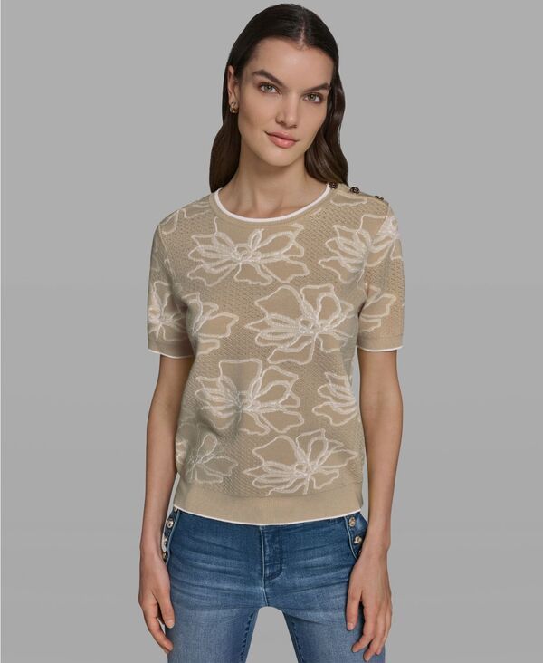 【送料無料】 カール ラガーフェルド レディース ニット・セーター アウター Womens Flower Print ShortSleeve Sweater French Beigesoft White