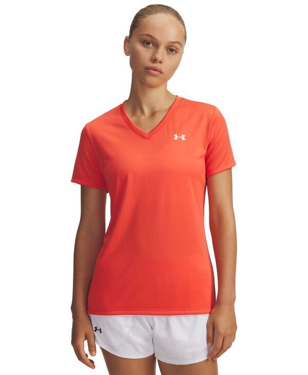【送料無料】 アンダーアーマー レディース シャツ トップス Womens Tech VNeck ShortSleeve Top Venom Red White