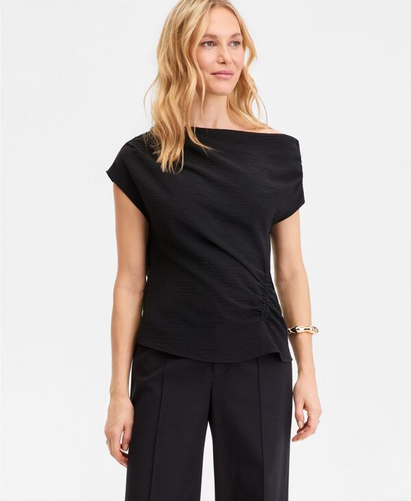【送料無料】 アイエヌシー インターナショナル コンセプト レディース シャツ トップス Womens Short Sleeve Asymmetric Blouse Deep Black