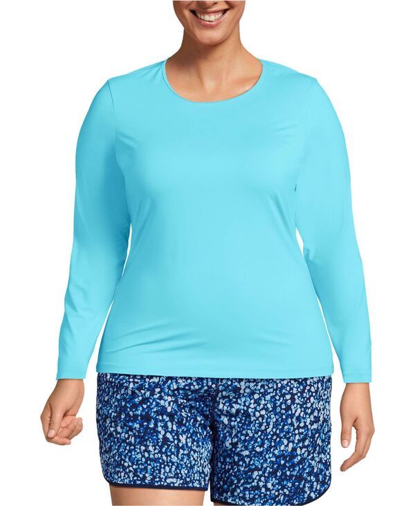 【送料無料】 ランズエンド レディース トップのみ 水着 Plus Size Long Sleeve Relaxed UPF 50 Rash Guard River mist