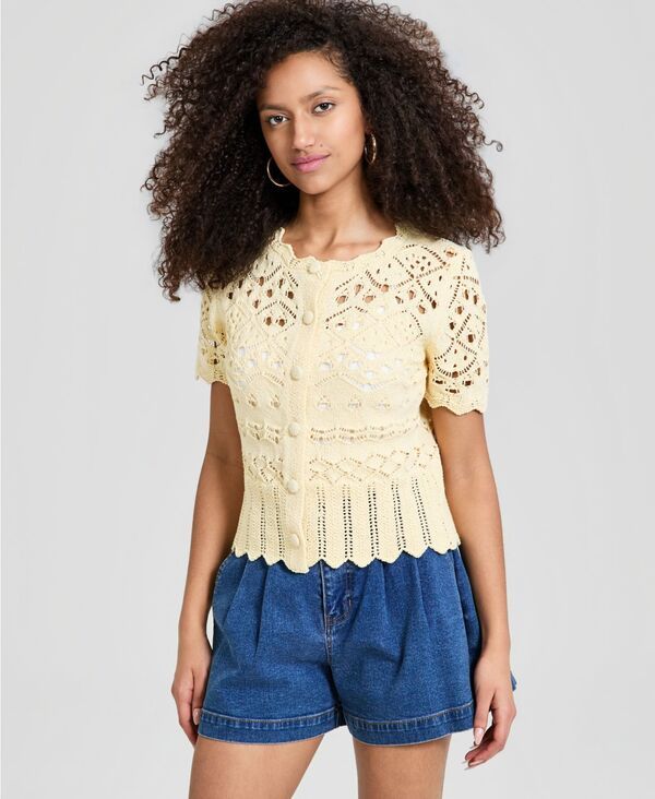 【送料無料】 アンドノウディス レディース ニット・セーター アウター Womens Pointelle Button Front Cardigan Manila